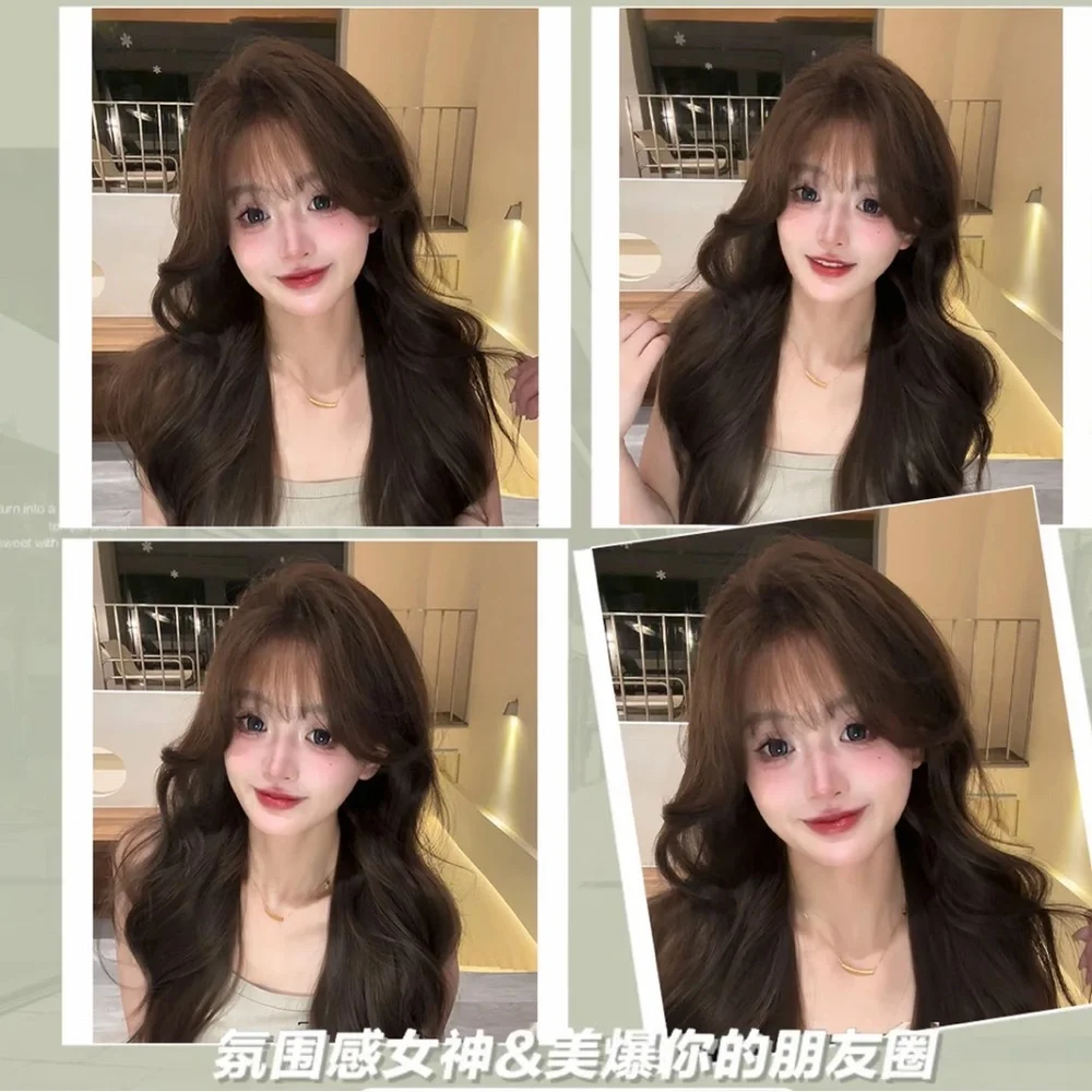 Premium Synthetic 27 Inches Long Wavy Wig with Bangs in Brown